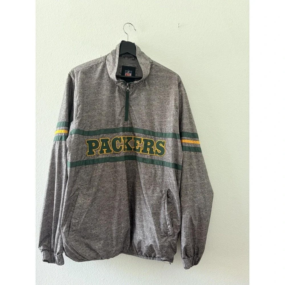 NFL Team Apparel Green Bay Packers Quarter Zip Pullover Jacket Men's Large Grey